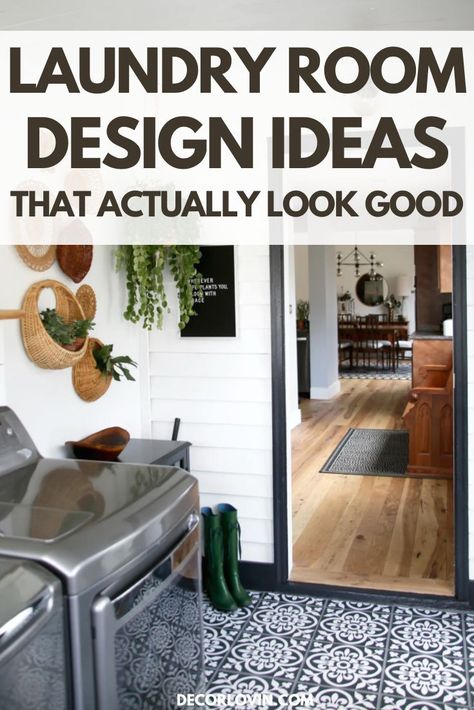 Re-vamp your laundry room in style with these creative laundry room design ideas that actually look good! Budget Laundry Room Makeover, Herringbone Tile Pattern, Laundry Room Design Ideas, Pink Laundry Rooms, Flip Ideas, Oak Floating Shelves, Laundry Room Flooring, Dream Laundry Room, Joinery Design