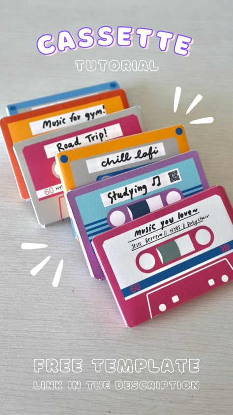 DIY Cassette / Tape | Paper Craft | Y2K Aesthetic You can scan QR code for listen to music! Perfect gift for your lover :) #diycrafts #papercraft #asmrcrafts #giftforhim #giftforfriends #y2k Diy Cassette Tape Cardboard, Qr Code Gift Ideas, Diy Cassette, Paper Cassette, Diy Y2k, Cards Diy Easy, Scan Qr Code, Diy Photo Book, Music For Studying