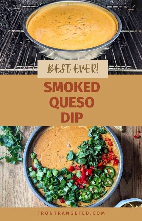 Elevate your snack game with this ultimate Smoked Queso Dip! Made on the smoker with real cheese and no Velveeta or meat, this creamy, spicy dip has a delicious smokey flavor. Perfect for taco night or serving with tortilla chips, it's the best recipe for a restaurant-style experience. Learn more at www.frontrangefed.com. Smoked Queso Dip, Greek Dip Recipes, Smoked Queso, Queso Dip Recipe, Spicy Guacamole, Queso Dip Recipes, Spicy Dip, Easy Salad Dressing, Smoked Cheese