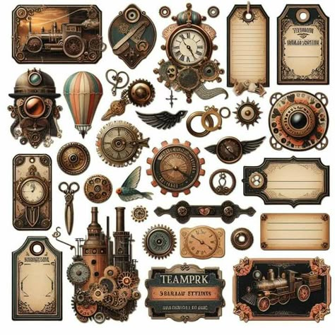 Vintage Scrapbook Printables, Steampunk Stickers, Agenda Vintage, Steampunk Background, Steampunk Printables, Steampunk Mixed Media Art, Steampunk Scrapbook, Steampunk Elements, Steampunk Images