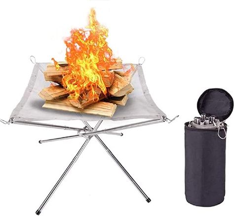 Outmoment Portable Fire Pit, Collapsing Stainless Steel Mesh Fireplace Patio Outdoor Heater Firepit with Carrying Bag for Camping Backyard Garden: AmazonSmile: Garden & Outdoors Moveable Fire Pit, Fire Pit Camping, Fire Pit Stand, Fireplace Patio, Portable Fire Pit, Camping Backyard, Camping Fire Pit, Camping Fire, Wood Heater