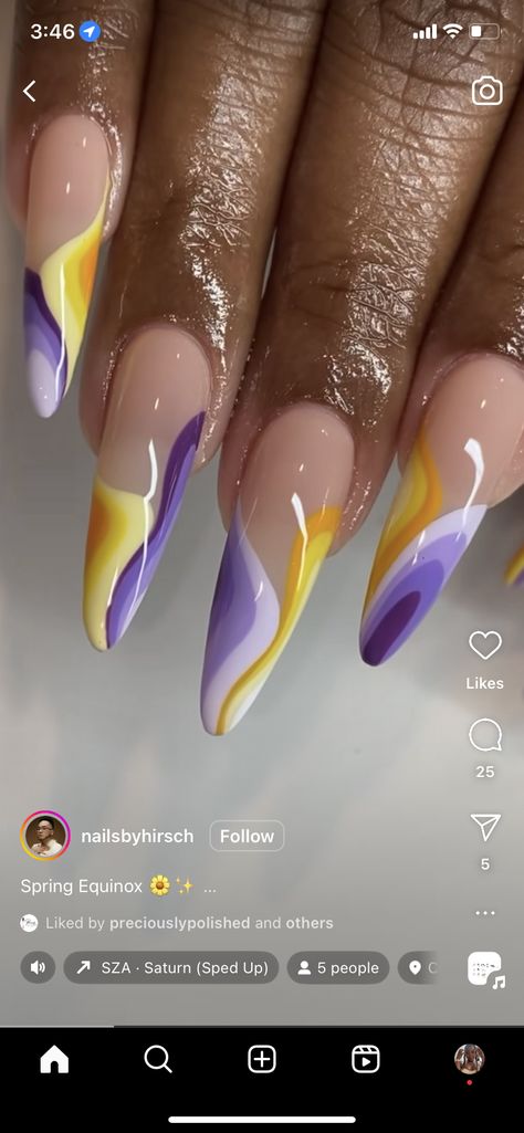 Lavender Orange Nails, Purple And Yellow Nails Designs, Purple And Yellow Nails, Purple And Orange Nails, Yellow Nails Design, Purple And Yellow, Orange Nails, Yellow Nails, Purple Nails