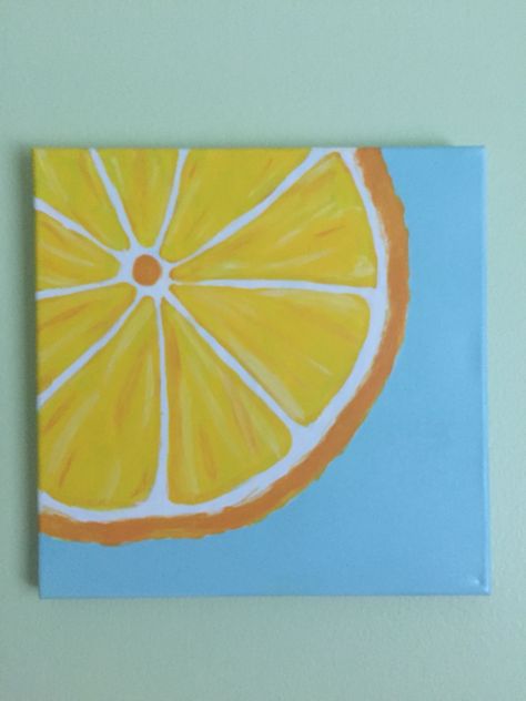 Yellow And Orange Painting Ideas, Orange Slice Painting Easy, Orange Slice Painting, Easy Summer Paintings On Canvas, Citrus Painting Acrylic, Lemon Slice Painting Acrylic, Lemon And Orange Painting, Drawing Sunset, Mandala Book