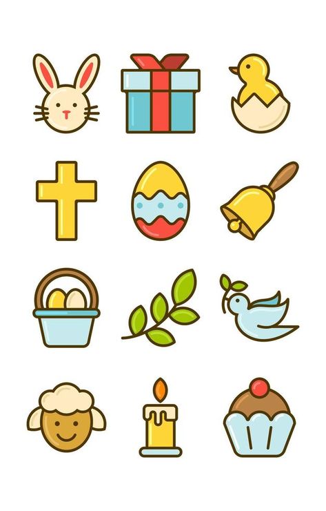 Set of Happy Easter Icons Easter Icons Aesthetic, Easter Icons, Routine Board, Easter Vector, Work Games, Easter Happy, Vector Texture, About Easter, Spring Theme