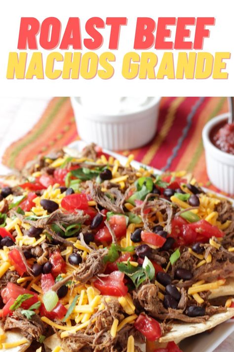 Chuck Roast Nachos, Shredded Beef Nachos Recipes, Leftover Roast Beef Ideas, Meat For Nachos Beef, Canned Roast Beef Recipes, Leftover Roast Beef Tacos, Roast Beef Leftovers Ideas, Canned Roast Beef Recipes Kirkland, Roast Beef Nachos