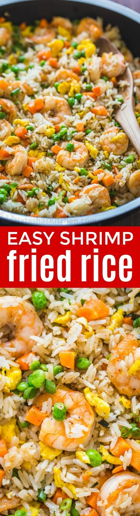 Shrimp Fried Rice is one of my go-to 30-minute meals and my family can't get enough of it. Fried Rice is the best way to use leftover rice and it always dissapears fast! | natashaskitchen.com Shrimp Fried Rice Recipe Video, Best Shrimp Fried Rice, Fried Rice With Bacon, Fried Rice Recipe Video, Shrimp Fried Rice Recipe, Easy Fried Rice, Themed Recipes, Japanese Diet, Special Meals