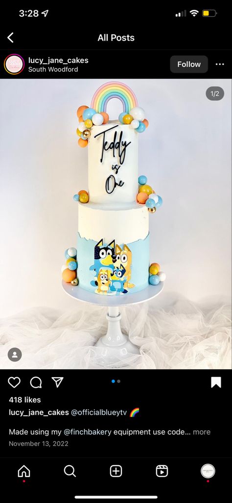 Bluey Cake Two Tier, 2 Tier Bluey Cake Ideas, Maverick Birthday Party, Bluey 2nd Birthday Party, Bluey 2nd Birthday, Two Layer Cakes, Bluey Birthday Party, Bluey Party, 2 Birthday Cake