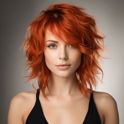 Short Top Layers Medium Hair, Medium Shag No Bangs, 2024 Medium Haircuts, 2024 Shag Haircuts, Funky Hairstyles Medium, Wolf Haircut Medium Length, Side Part Shag Haircut, Hair 2024 Trends Women, Layered Shag Hairstyles