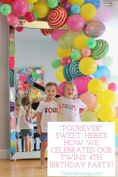 #birthdaytwins #4yearsold #candylandparty #candyland #candy #sweet #sugar #happybirthday #4thbirthday #boygirltwins #twins #sweetassugar Twin Birthday Decoration Ideas, Fourth Birthday Theme Twins, Twins Bday Party Ideas, Twins Birthday Backdrop, Double Scoop Twin Birthday Party, 4th Birthday Party For Boys, 4th Birthday Boys, Boy Girl Twins, Mickey Mouse 1st Birthday