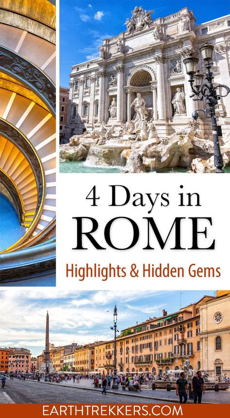 4 day Rome itinerary. Best way to spend 4 days in Rome, Italy. Visit the Colosseum, Vatican City, historic heart of Rome, Appian Way, Piazza Navona, Roman Forum, and so much more. Get restaurant recommendations, where to have an cocktail with a view, and where to stay. 4 Days In Rome, Free Things To Do In Rome, Rome Winter, Italy Travel Outfit, Appian Way, Rome Itinerary, Rome Travel Guide, Day Trips From Rome, Things To Do In Rome