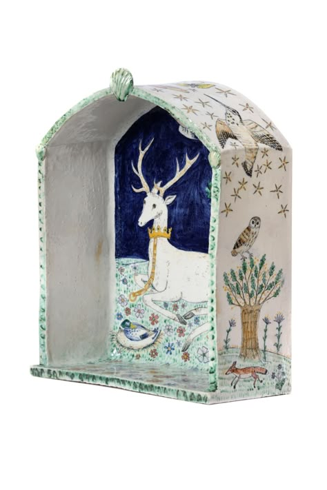 Georgina Warne, White Hart Shrine | Jonathan Cooper Georgina Warne, Shrines Art, White Hart, Ceramic Box, Ceramics Pottery Art, Ceramic Houses, Clay Art Projects, Ceramics Ideas Pottery, Night Owl