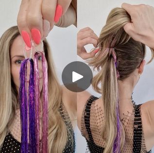 Tinsel Hairstyles, Diy Hair Tinsel, Up Hairdos, Hair Tinsel, Festival Hair, Ponytail Hairstyles, Diy Hairstyles, Short Hair Styles, Braids