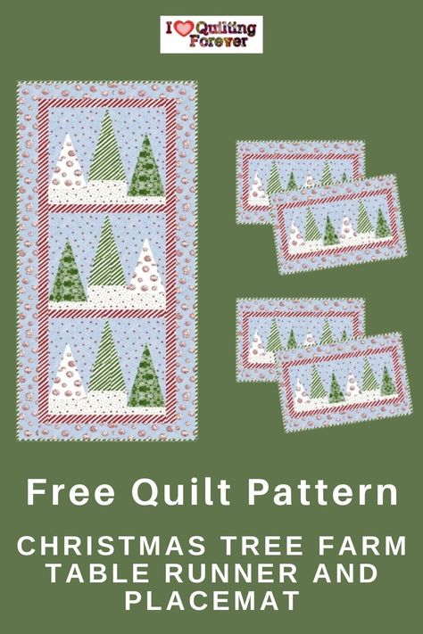 Get your Free Christmas Tree Farm Table Runner and Placemat Quilt Tutorial here. 1000+ Free Quilt Patterns for Beginners & Experts. All Quilters can get inspired! Patterns For Christmas Placemats, Christmas Tree Table Runner Patterns Free, Christmas Tree Table Runners Patterns Free, Seasonal Table Runners Patterns, Free Table Topper Patterns, Christmas Tree Table Runner Free Pattern, Quilted Christmas Placemats Patterns, Christmas Table Runner Quilted, Free Placemat Patterns Quilted