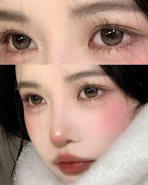 Douyin Cold Makeup, Cold Makeup Look Korean, Soft Makeup Looks, Makeup Face Charts, Korean Eye Makeup, Ulzzang Makeup, Douyin Makeup, Face Makeup Tutorial, Ethereal Makeup