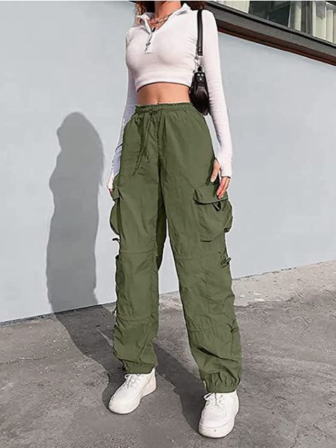 Gray Cargo Pants Outfit, Ruched Cargo Pants, Baggy Parachute Pants, Parachute Pants Outfit, Y2k Cargo Pants, Grey Cargo Pants, Women Cargo Pants, Y2k Pants, Baggy Cargo Pants