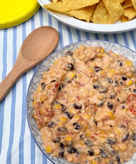 EASY CROCKPOT TACO DIP with black beans and corn - Six Clever Sisters Black Bean Cream Cheese Rotel Dip, Taco Dip With Black Beans, Chicken Taco Dip Crockpot, Taco Dip Crock Pot, Corn And Black Bean Dip, Black Bean Corn Dip, Crockpot Taco Dip, Corn Cream Cheese Dip, Black Bean And Corn Dip