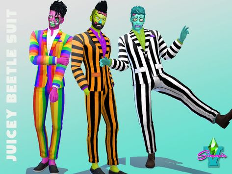 Created by SimmieV! | #Beetlejuice #Costume Beetlejuice Suit, Beetlejuice Outfits, Native American Vest, Beetlejuice Costume, Sims 4 Game Mods, Sims 4 Mm Cc, Sims 4 Mm, Sims Four, Sims 4 Cc Packs