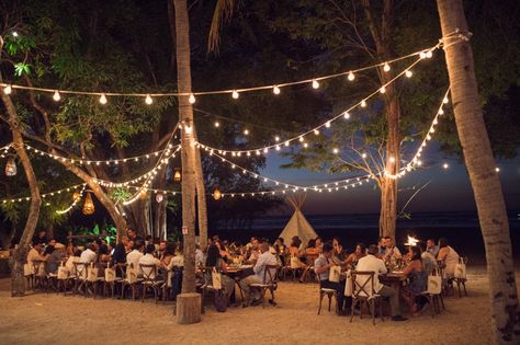 Beach wedding reception with x back bistro chairs and tee pee on the background. Tamarindo, Costa Rica. Pangas Beach Club Wedding, Wedding Beach Reception, Surfer Wedding, Beach Reception, Beach Wedding Aisles, Beach Wedding Decorations Reception, Beach Club Wedding, Beach Theme Wedding Invitations, Beach Wedding Centerpieces