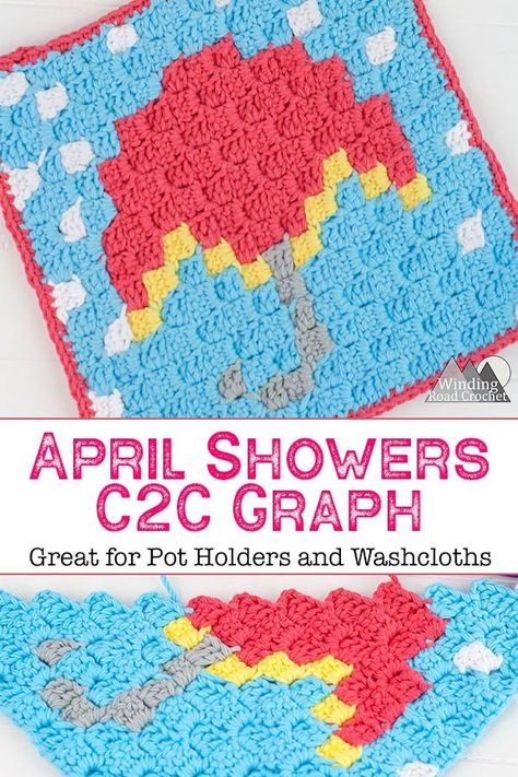 the April Showers c2c graph is a small corner to corner crochet graph that is perfect for making crochet washcloth or pot holder. This small c2c graph is great for c2c beginners. The written chart is included as well as a printable graph. #c2ccrochet #cornertocornercrochet #c2cgraph Corner To Corner Crochet Pattern, Crochet Project Free, C2c Crochet Blanket, Corner To Corner Crochet, Crochet Patterns Free Beginner, Crochet Washcloth, C2c Crochet, All Free Crochet, Crochet Borders