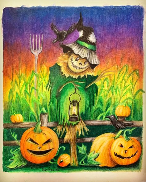 K a r e n    G o v e r n a l e on Instagram: “I did a little something and stepped out of my comfort zone. Sketched this out in colored pencils.  Halloween is in the air! 😊🎃👻👩🏼‍🎨👍🏼❤️ .…” Cornfield Drawing, Scarecrow Drawing, Color Pencil Drawings, Pumpkin Drawing, Halloween Scarecrow, Out Of My Comfort Zone, Pencil Design, Caran D'ache, Valentine Coloring