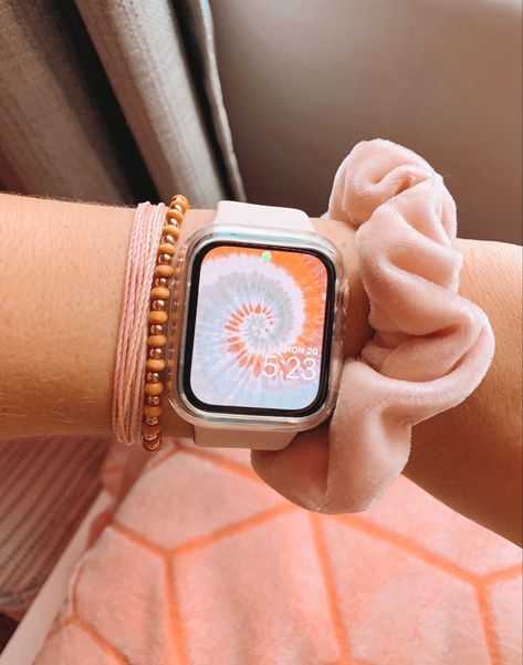 Apple watch accessories, tie dye, scrunchie, apple watch band, bracelets Aesthetic Apple Watch, Apple Watch Accessories Bands, Cute Apple Watch Bands, Watch Aesthetic, Preppy Accessories, Alat Makeup, Apple Watch Fashion, Apple Watch Bracelets, Preppy Jewelry