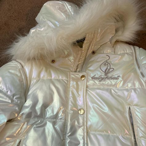 Baby phat white chrome coat #babyphat #y2k #2000s... - Depop Baby Phat Tracksuit, Baby Phat 2000s, Inner Monster, Concept Shoot, Winter Wishlist, Velour Tracksuit, White Puffer, White Chrome, Uggs Outfit