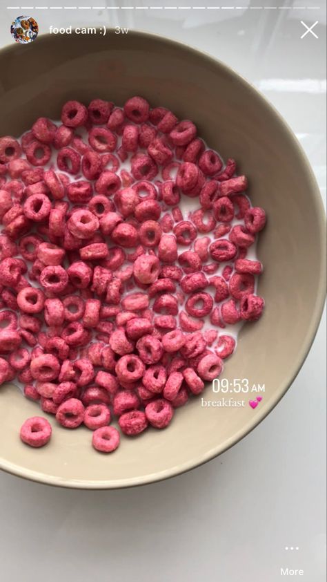 Pink cereal in a bowl Pink Cereal Aesthetic, Aesthetic Cereal, Cereal Aesthetic, Pink Cereal, Cereal Art, Strawberry Cereal, Mood Board Layout, Board Layout, Pink Food