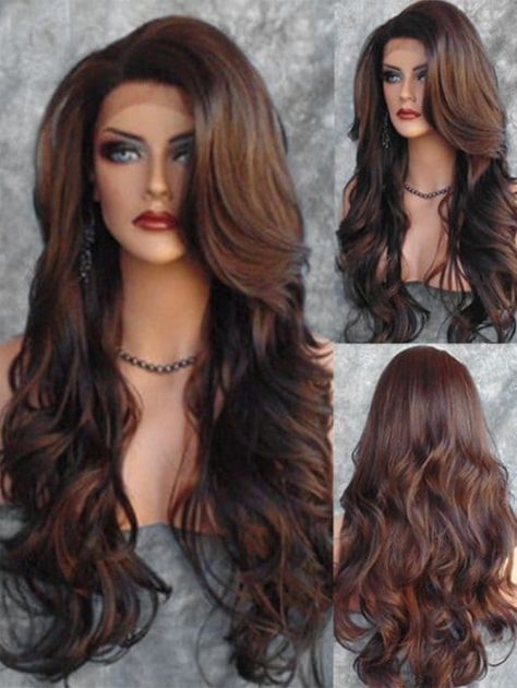 Wigs For Women & Men | Cheap Best Lace Front Wigs Online Sale | DressLily.com Slight Curly Hair, Two Color Hair, Long Hair Waves, Brown Curly Hair, Long Curly Wig, Curly Hair Women, Wigs For Sale, Wavy Curly Hair, Hair Women