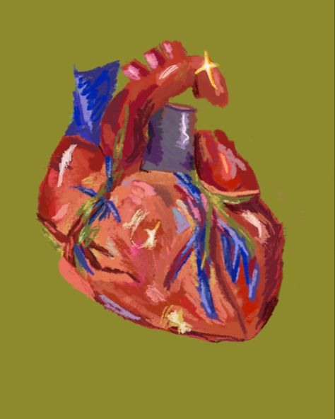 Realistic heart ilustration l Ig @trancenit Realistic Heart Painting, Human Heart Painting, Pastels Paintings, Realistic Heart, Card Inspo, Oil Pastel Paintings, Painted Hearts, Heart Painting, Watercolor Heart