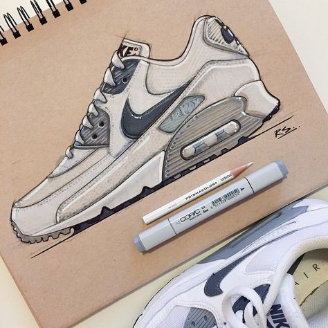 Nike Air Max 90s super sexy and comfortable. #nikeairmax #nike #nikeshoes #white #ID #idsketching #industrialdesign #productdesign #sketch #sketching #shoes #shoeporn #shoedesign #design #drawing #art #instaart @sneakernews Nike Drawing, Product Sketching, Sneakers Outfit Work, Sneakers Sketch, Nike Air Max 90s, Sneakers Drawing, Air Max 90s, Shoe Designs, Footwear Design