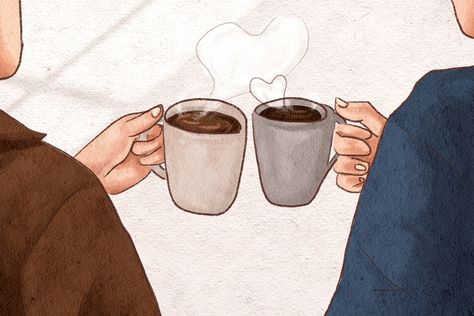 Romantic couple on a coffee date hand drawn illustration | premium image by rawpixel.com / Adjima Couple Coffee Date Illustration, Coffee Date Illustration, Coffee Date Drawing, Happy Couple Illustration, Date Drawing, Coffee Doodle, Couple Date, Coffee Drawing, Coffee Wallpaper