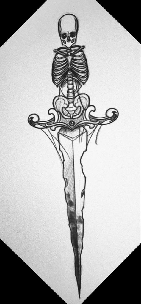 Aesthetic Knife Tattoo, Knife Chest Tattoo Female, Skeleton In Coffin Tattoo, Sternum Knife Tattoo, Knife Tattoos Women, Gothic Shin Tattoo, Spine Tattoos For Women Swords, Dagger Back Tattoo Women, Cool Small Drawings Tattoo Ideas