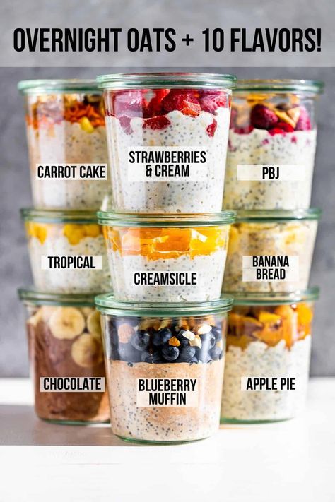 Everything you need to know for how to make Overnight Oats plus 10 Flavors! This super easy make-ahead breakfast for busy mornings that is perfect for meal prep. It's gluten-free and you'll find my dairy-free tips below as well. Overnight oats are typically served cold, but you can warm them up too. The 10 flavor variations are all based off dessert flavors, which means you can eat a healthy breakfast that tastes like you're having dessert! #LuxuriousWhippedCreamTreats Dessert Flavors, Breakfast For Busy Mornings, Chocolate Apples, A Healthy Breakfast, Busy Morning, Make Ahead Breakfast, Free Tips, Grocery List, Blue Berry Muffins