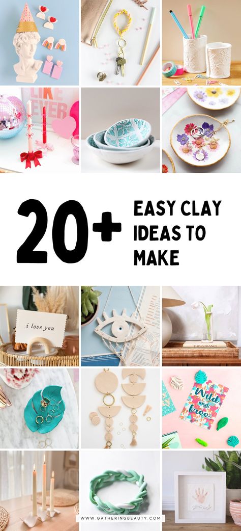 20+ Easy Clay Ideas And Crafts — Gathering Beauty Bake Clay Crafts, Oven Bake Clay Ideas Jewelry, Things To Make With Oven Bake Clay, Clay Dough, Polymer Clay Trinket Dish Diy, Diy Air Dry Clay Projects Craft Ideas, Polymer Clay Ideas To Sell, Oven Baked Clay Ideas, Self Hardening Clay Ideas