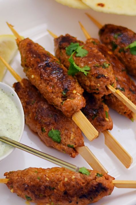 Easy Lamb Kebabs #indianfood #lambkebabs #spicyfood #indianlambrecipe #lambskewers #recipe #lowcarb Lamb Recipes Indian, Indian Starters, Lamb Kebab, Tandoori Lamb, Ground Lamb Recipes, Minced Lamb, Lamb Kabobs, Beef Kebabs, Lamb Kebabs