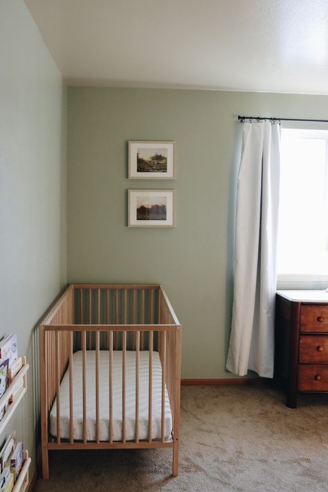 Green Toddler Room, Shared Nursery And Toddler Room, Light Green Nursery, Baby And Toddler Shared Room, Boys Room Paint Colors, Sage Nursery, Green Baby Nursery, Boy Room Paint, Shared Nursery