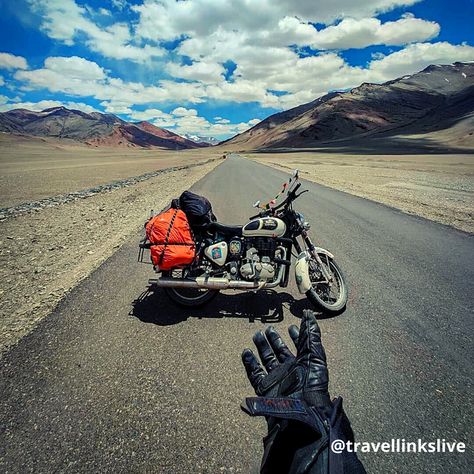 The Royal Enfield bike journey where they say, that bullet is not just a bike, but an emotion to the cult followers. #bike #royalenfield #ladakh #roadtrip #bikers #himalayan Ladakh Bike Trip Photography, Bike Trip Photography, Himalayan Bike, Royal Enfield Bike, Photography Angles, Vision Wall, Enfield Bike, Road Trip Photography, Motorcycle Touring