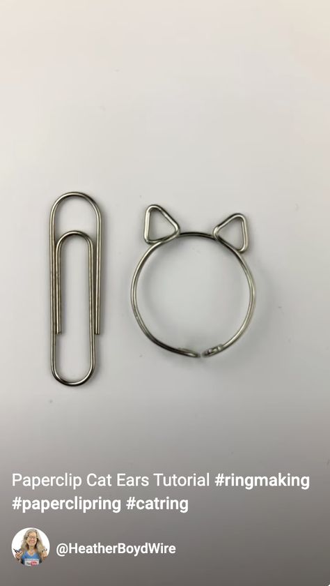 Cat ring tutorial made with a paperclip. Click image for #shorts tutorial on YouTube @heatherboydwire Cat Ears Tutorial, Paperclip Rings, Paper Clip Jewelry, Paperclip Ring, Ears Tutorial, Cat Rings Jewelry, Diy Paper Rings, Diy Rings Tutorial, Hotel Aesthetic