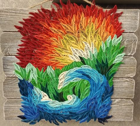 Waves Sunset, Seaside Landscape, Quilling Ideas, Paper Quilling Designs, Quilling Paper, Quilling Patterns, Quilling Designs, Distressed Wood, Wood Planks