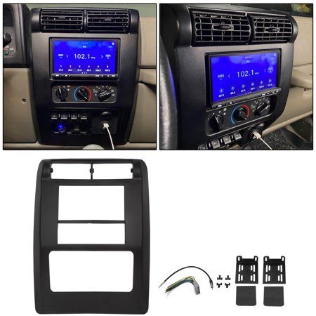 FITMENTDouble Din Kit W/ Wiring Harness Compatible with 2003-2006 Jeep Wrangler TJ Radio Dash Bezel SPECIFICATION: Condition: This double din dash kit is new. Material: Plastic, Color: Black Painted, Surface Finish: Painted, Installation Instructions: None. Number of Packages: 1. HIGH QUALITY:This double din dash kit is made of high quality Plastic. Professional Assembly is Highly Recommended. PACKAGE INCLUDED: Dash Bezel, Mount Brackets, Antenna Adapter, Wiring Harness. Instruction is NOT Inclu 2003 Jeep Wrangler Tj, 2003 Jeep Wrangler, 2006 Jeep Wrangler, Jeep Rubicon, Jeep Tj, Wrangler Tj, Jeep Wrangler Tj, Gmc Trucks, Jeep Cherokee