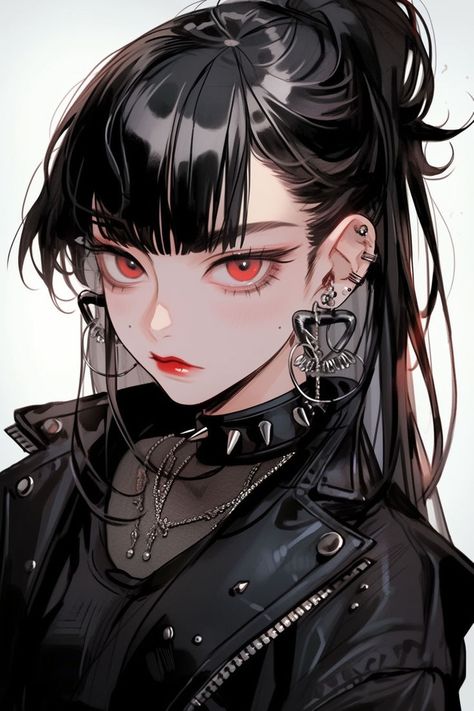 Anime Girlboss, Anime Goth, Gamer Pics, Cute Monsters, Red Eyes, Dark Anime, Anime Outfits, Face Drawing