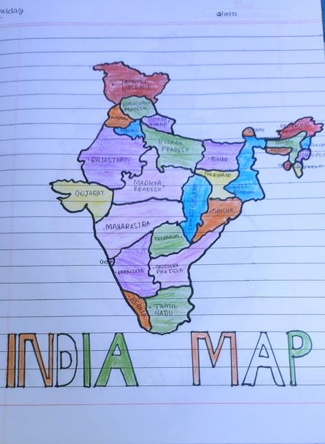 India Map Drawing Art, India Map Drawing, Map Drawing, India Map, Colorful Drawings, Simple Tricks, Art Drawings, Map, India