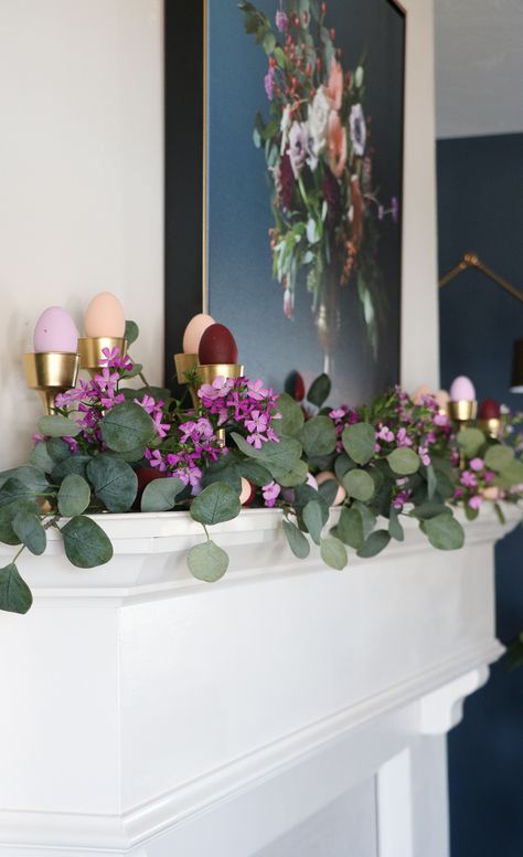 Elegant Spring Mantel | Sincerely, Sara D. Easter Mantel Decor, Spring Mantel Decor, Simple Decor Ideas, Easter Mantle Decor, Easter Mantel, Spring Mantle Decor, Spring Mantle, Spring Mantel, Twig Lights