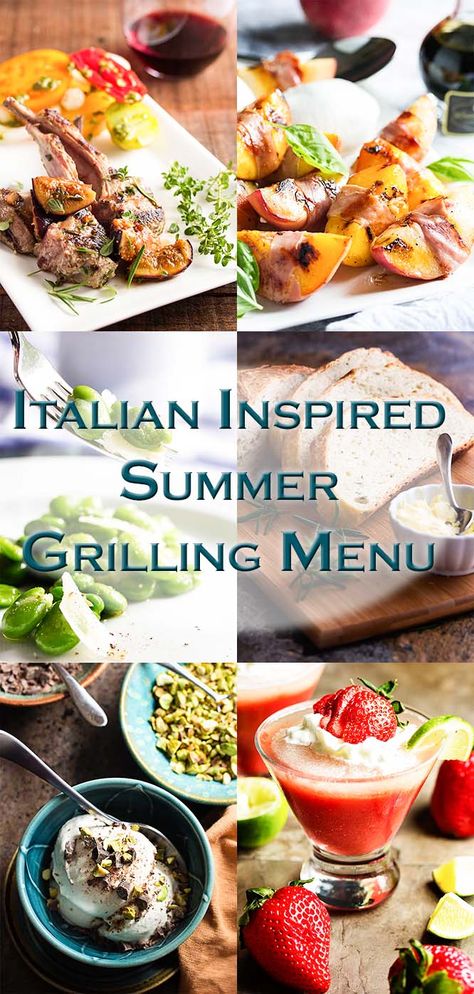 This Italian inspired summer grilling menu features a knockout grilled lamb and figs recipe and is full of easy party ideas perfect for hot summer days. | justalittlebitofbacon.com Italian Grilled Recipes, Italian Grill Recipes, Italian Summer Food Recipes, Summer Italian Recipes Dinners, Italian Bbq Ideas, Italian Summer Dinner, Italian Bbq, Clean Bbq Grill Grates, Summer Grill Party