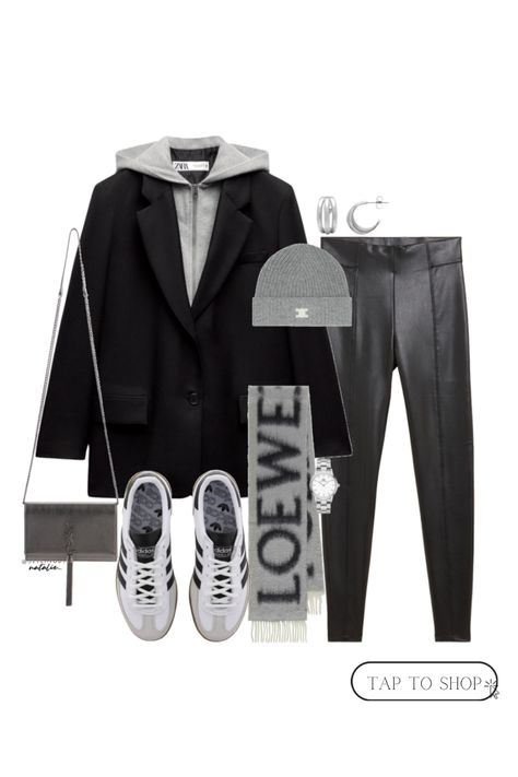 Zara style, hooded blazer, leather leggings, adidas Spezial trainers, celine beanie Celine Beanie, Fashion 23, Hooded Blazer, Zara Winter, Zara Style, Outfit Blazer, Photo Insta, Adidas Spezial, Zara Fashion