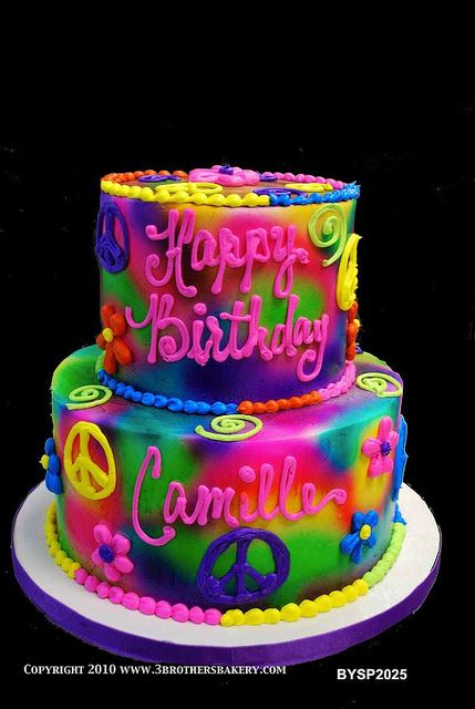 BYSP2025 70s Groovy tye dyed birthday cake by 3 Brothers Bakery, via Flickr Tye Dye Cake, Hippie Cake, Fondant Girl, Rodjendanske Torte, Tie Dye Birthday, Layered Cakes, Hippie Birthday, 3 Brothers, Vintage Cakes