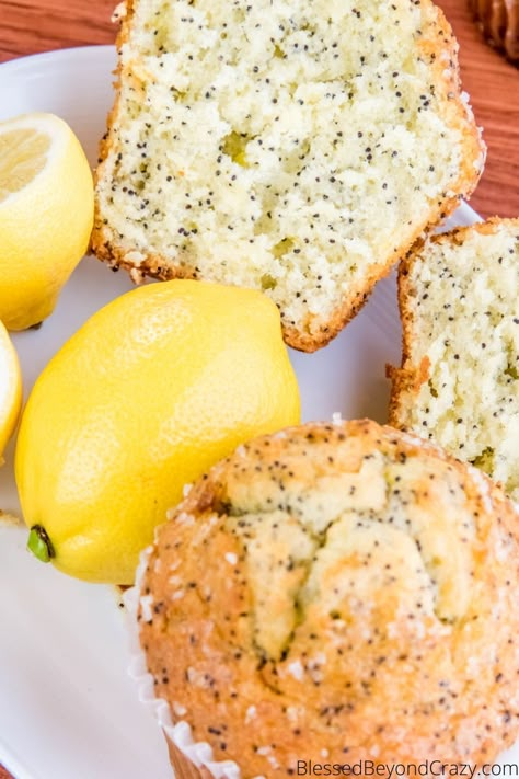 The Most Moist Gluten- Free Lemon Poppy Seed Muffins - Blessed Beyond Crazy Gluten Free Chocolate Chip Muffins, Lemon Poppy Seed Muffins Recipe, Gluten Free Blueberry Muffins, Lemon Poppy Seed Muffins, Lemon Poppyseed Bread, Seed Muffins, Gf Breakfast, Lemon Bar, Simple Muffin Recipe