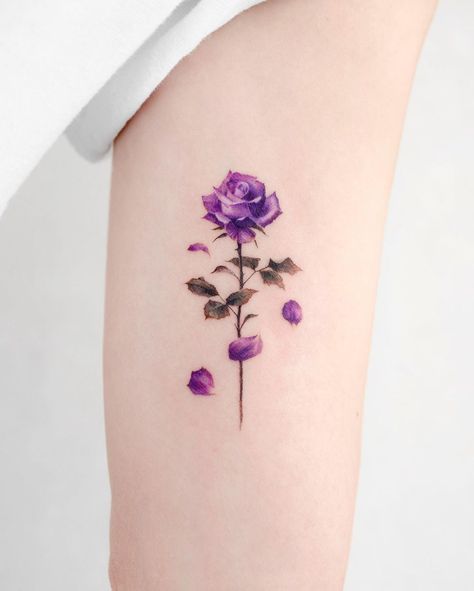 Purple Roses Tattoo Design, Purple Rose Tattoos For Women, Purple Rose Tattoo, Yellow Tattoo, Purple Rose Tattoos, Simple Rose Tattoo, Violet Tattoo, Purple Tattoos, Pink Rose Tattoos