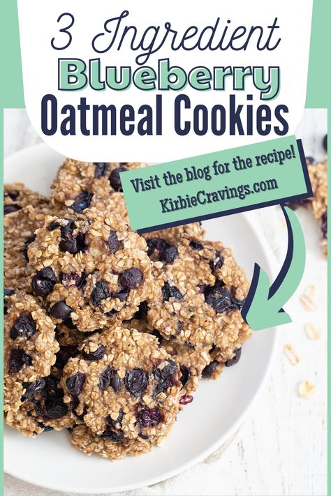 3 Ingredient Blueberry Oatmeal Cookies only take about five minutes to prepare and they store well too. Blueberries are starting to come in season and I just love baking with blueberries. These cookies have sweet blueberries mixed in with every bite. I love biting in and tasting the burst of sweet blueberry juices. 2 Ingredient Breakfast Cookies, Banana Blueberry Breakfast Cookies, Healthy Oatmeal Cookies Breakfast, Blueberry Oat Cookies, Healthy Cookies Without Bananas, Flourless Blueberry Breakfast Cookies, 3 Ingredient Breakfast Cookies, Blueberry Oatmeal Cookies Healthy, Three Ingredient Oatmeal Cookies