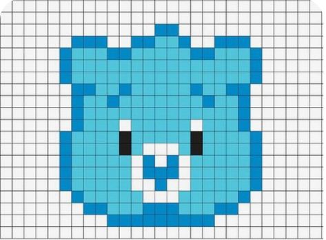 Carebear Perler, Care Bear Pixel Art, Care Bear Perler Beads, Pixel Blanket, Duplicate Stitch, Pixel Crochet, Pixel Art Grid, Tapestry Crochet Patterns, Bear Face